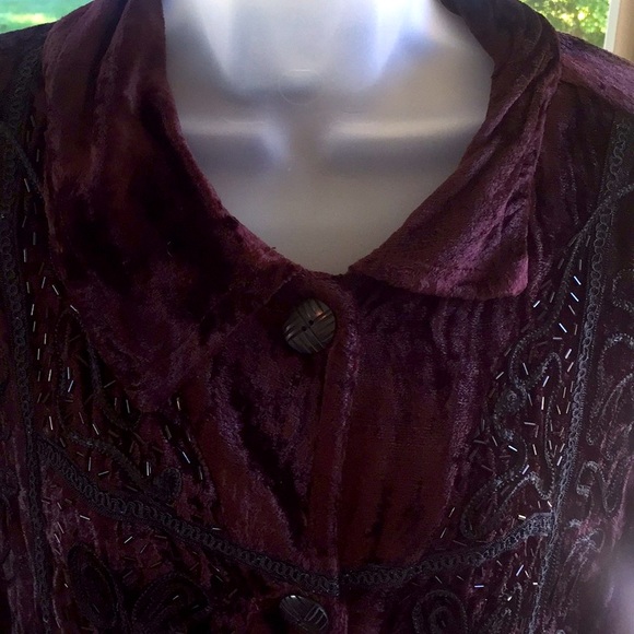 Chico’s size 3 dark brown velvet blouse w/ beading - Picture 6 of 7
